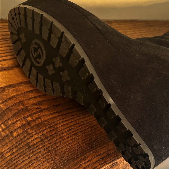 - GUCCI Suede Shearling Fur Microguccissima Courtney Tall Wedge Platform B… - Picture 7 of 8